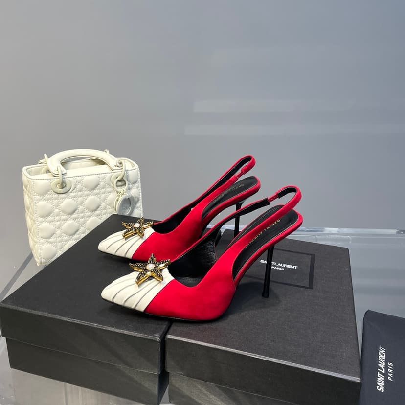 Saint Laurent Women's Silk Slingback Pumps Red For Women YSL