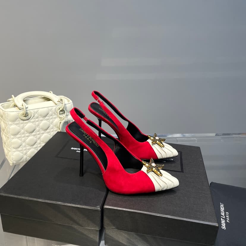 Saint Laurent Women's Silk Slingback Pumps Red For Women YSL
