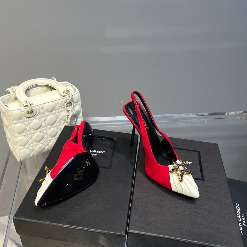 Saint Laurent Women's Silk Slingback Pumps Red For Women YSL