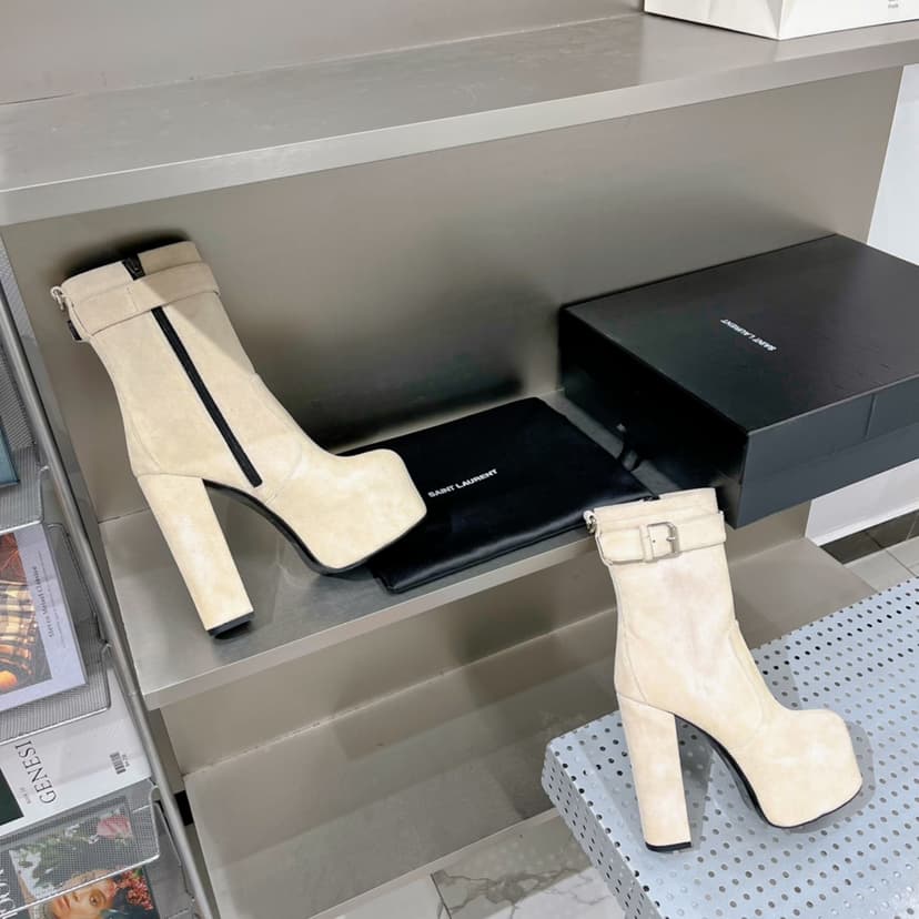 Saint Laurent Women's Cherry Buckle Platform Booties White For Women YSL