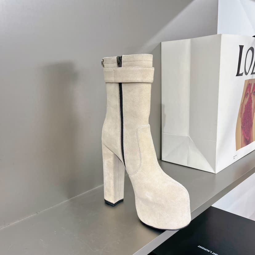 Saint Laurent Women's Cherry Buckle Platform Booties White For Women YSL