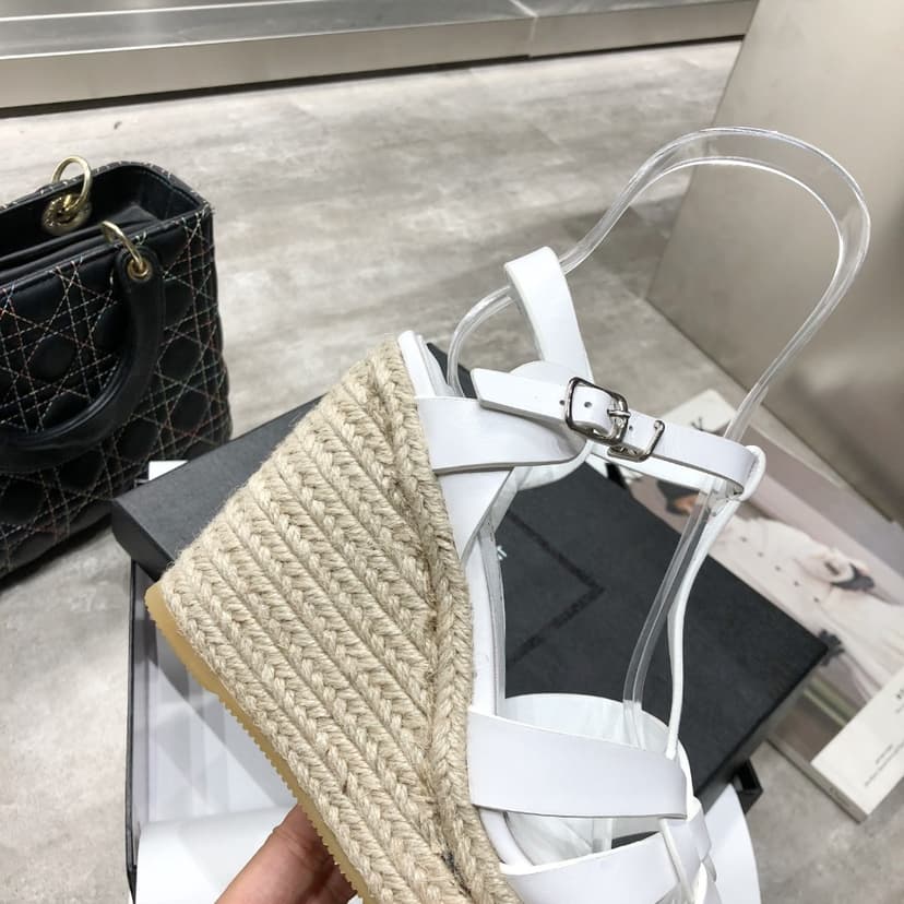 Saint Laurent Women's Tribute Espadrilles Wedge White For Women YSL 611924BZC009008