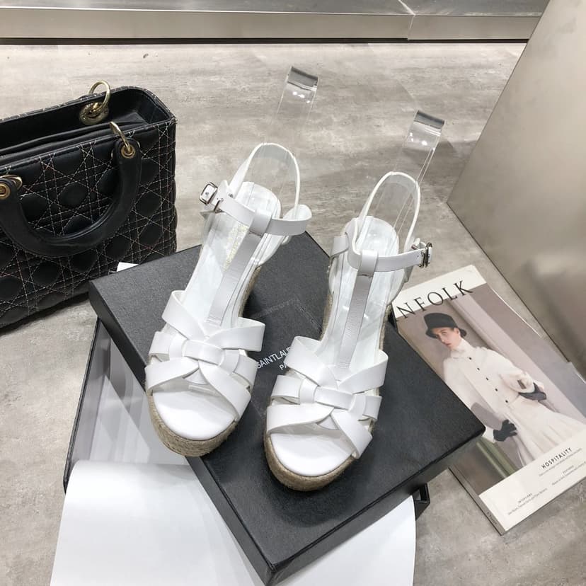 Saint Laurent Women's Tribute Espadrilles Wedge White For Women YSL 611924BZC009008