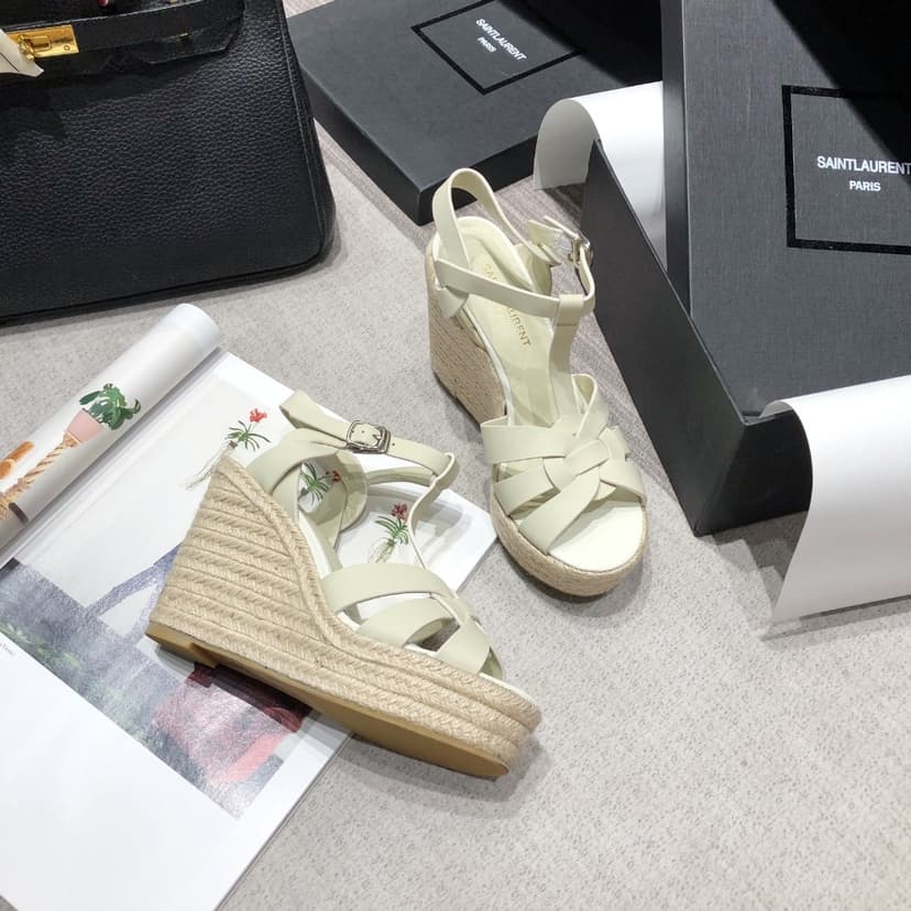 Saint Laurent Women's Tribute Espadrilles Wedge Beige For Women YSL