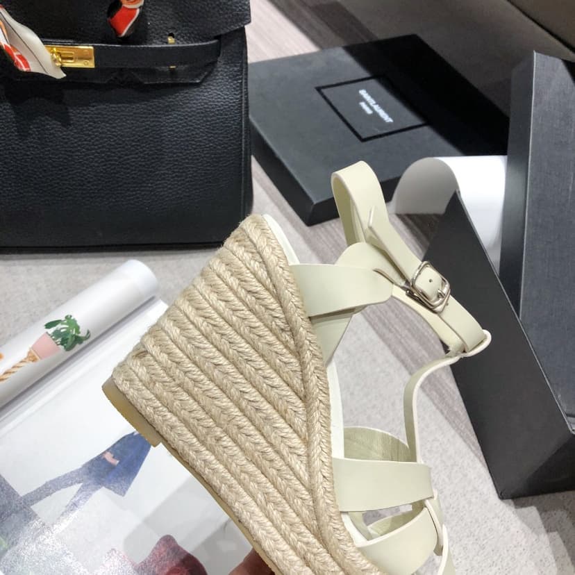 Saint Laurent Women's Tribute Espadrilles Wedge Beige For Women YSL
