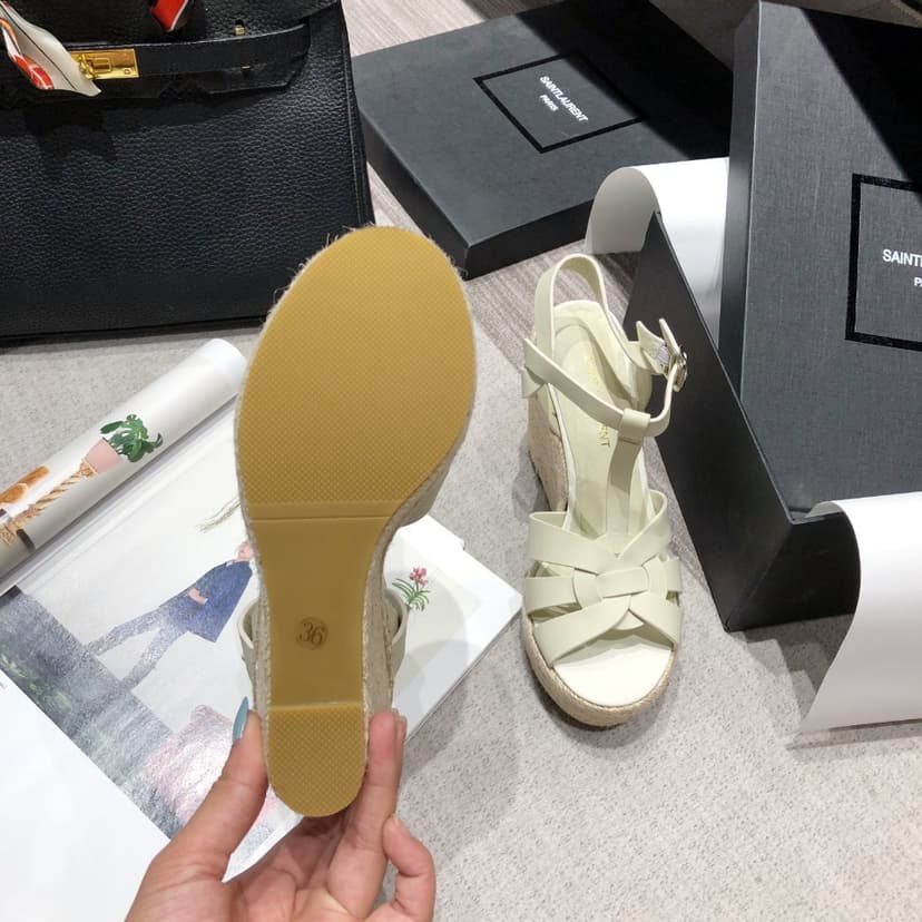 Saint Laurent Women's Tribute Espadrilles Wedge Beige For Women YSL