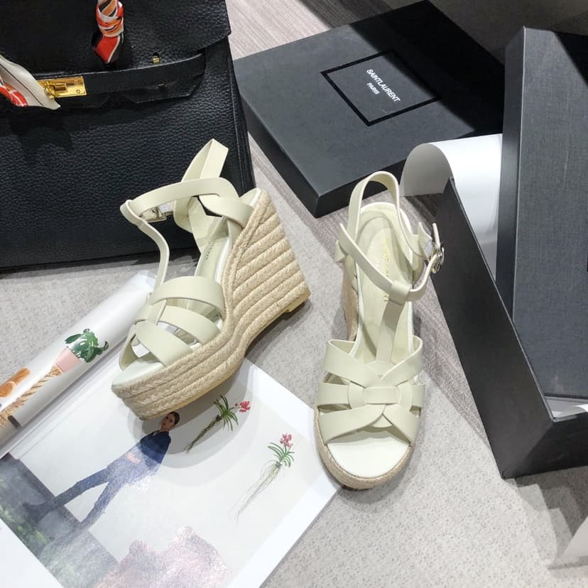 Saint Laurent Women's Tribute Espadrilles Wedge Beige For Women YSL