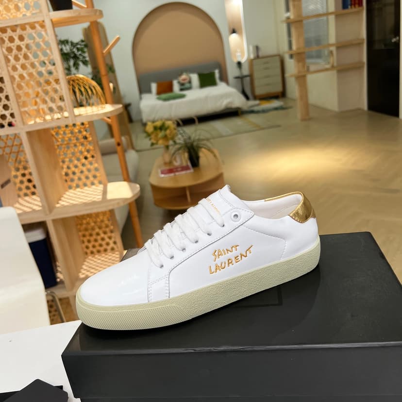 Saint Laurent Women's Court Classic Sl/06 Embroidered Sneakers Yellow For Women YSL