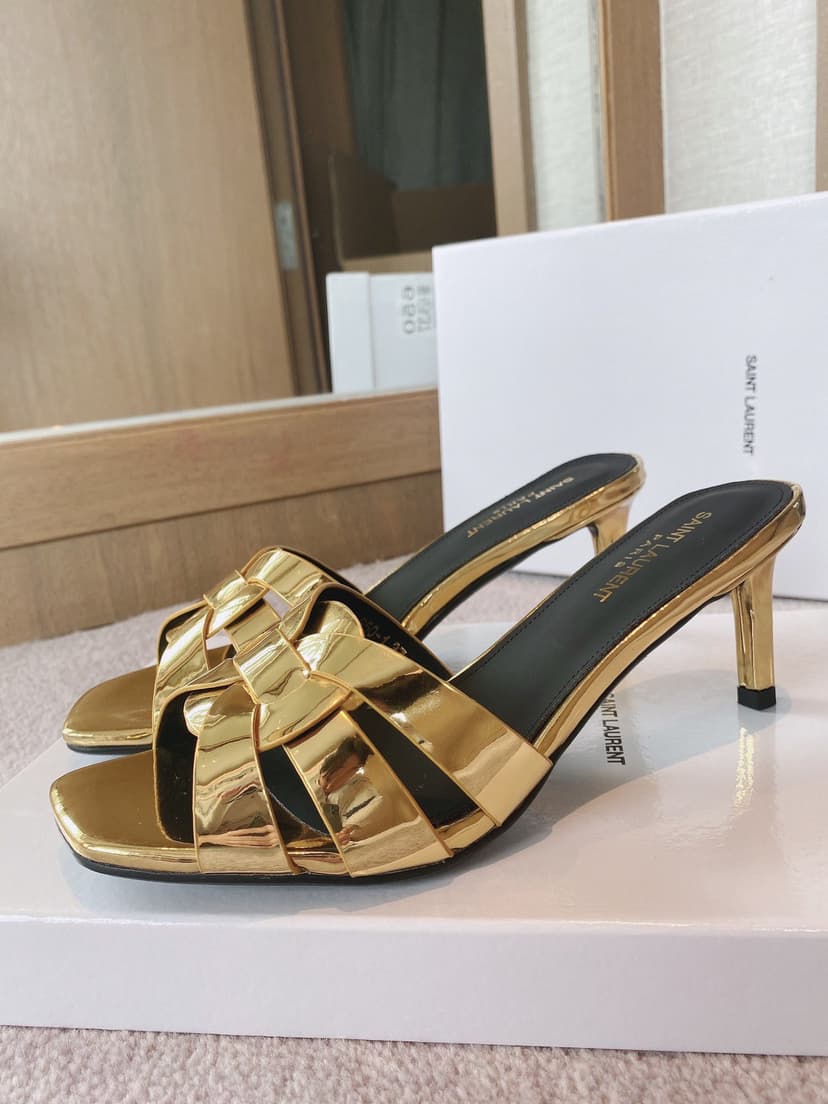 Saint Laurent Women's Tribute Heeled Mules Gold For Women YSL