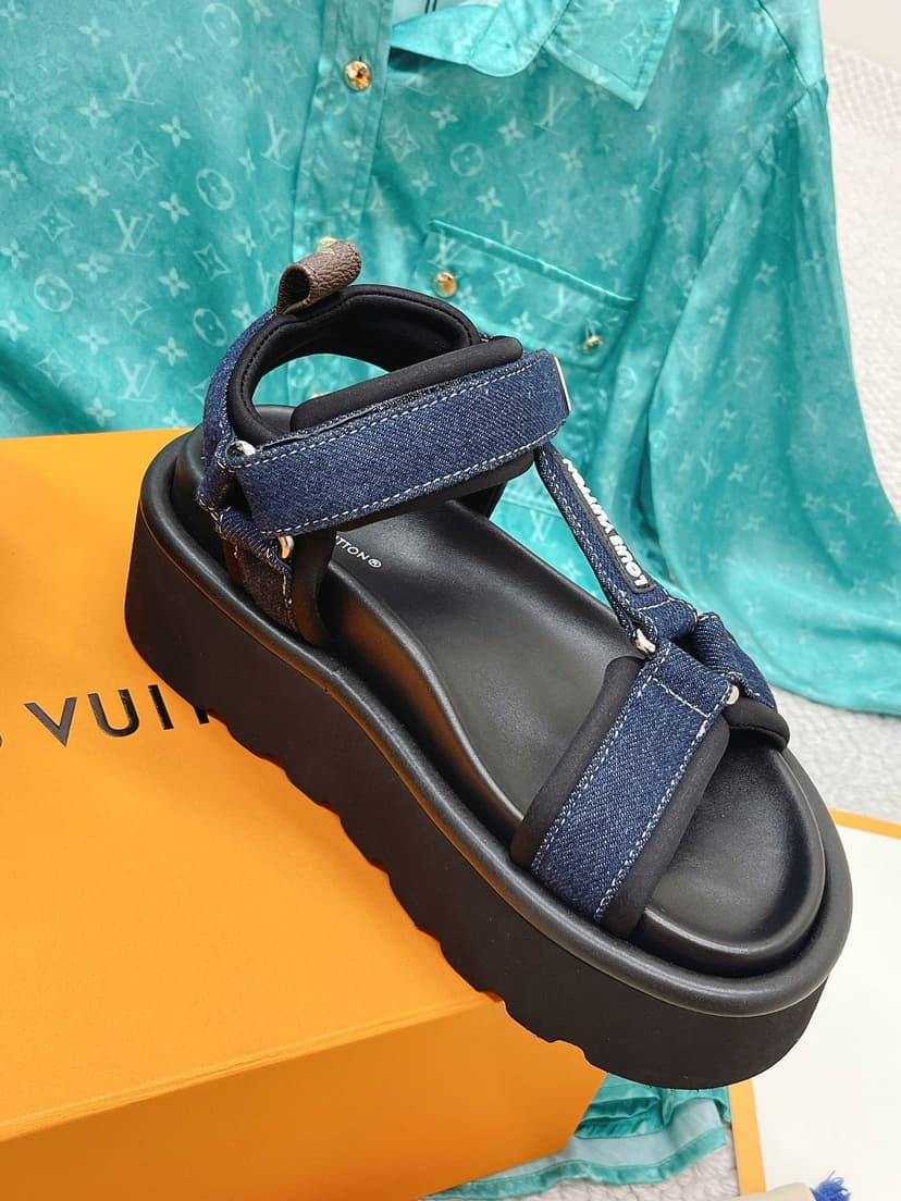Louis Vuitton Women's Pool Pillow Flatform Comfort Sandal Blue For Women LV 1AACHL