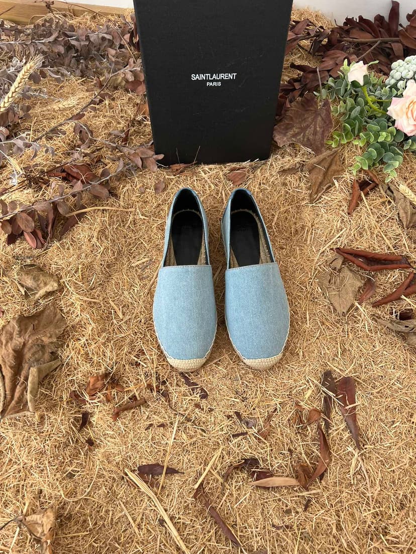 Saint Laurent Women's Ysl Embroidered Espadrilles Blue For Women YSL