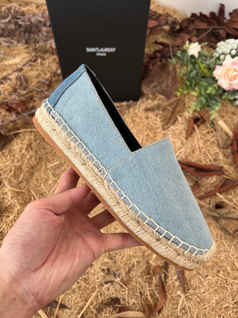 Saint Laurent Women's Ysl Embroidered Espadrilles Blue For Women YSL