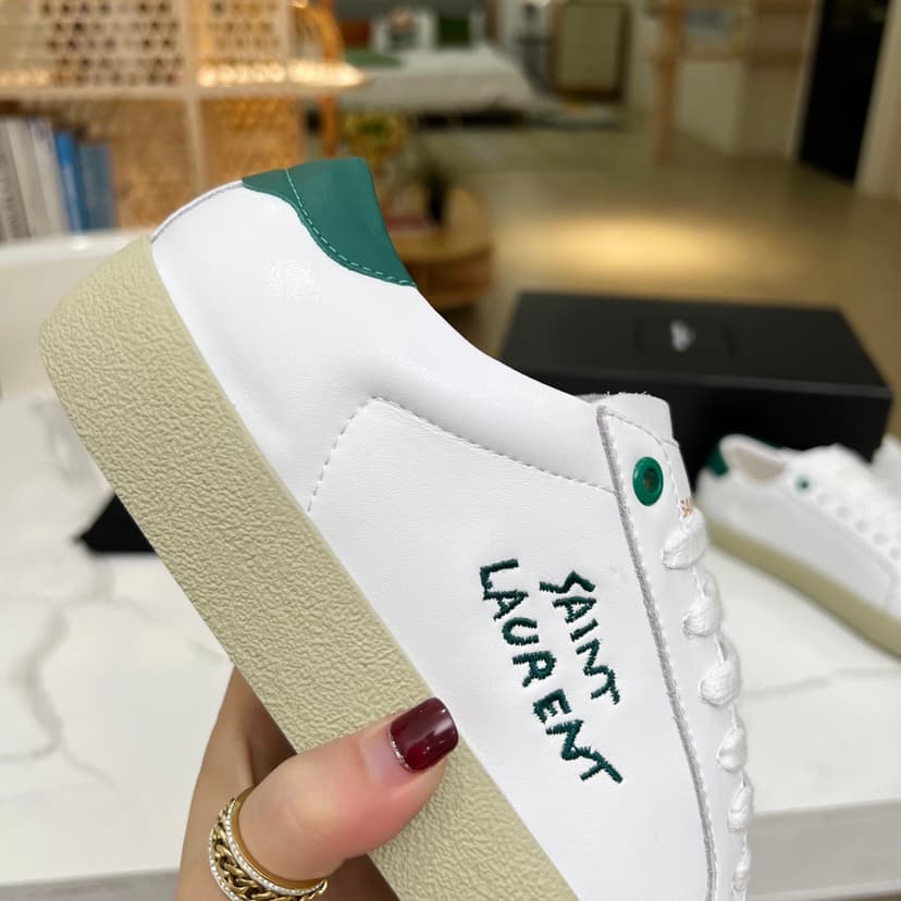 Saint Laurent Women's Court Classic Sl/06 Embroidered Sneakers Green For Women YSL