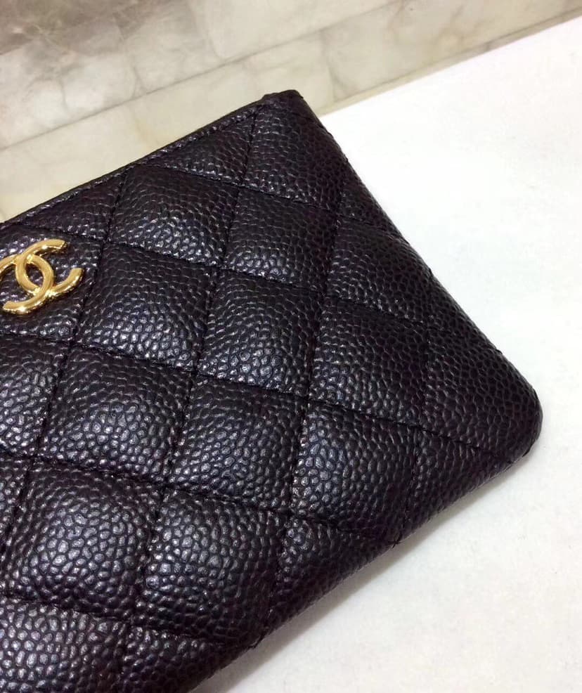 Chanel CO-CO Classic Mini Pouch Wallet 14cm/5.5in Gold Toned Hardware For Women Black