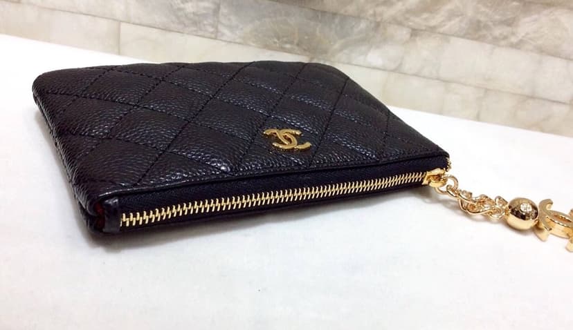 Chanel CO-CO Classic Mini Pouch Wallet 14cm/5.5in Gold Toned Hardware For Women Black