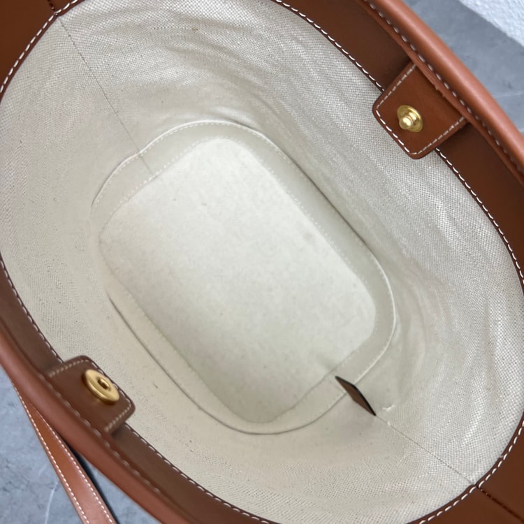 Celine Small Bucket Cuir Triomphe In Textile Natural / Tan 198242EFL.02NT