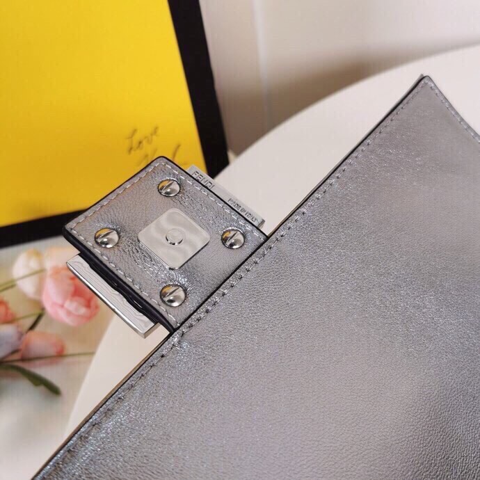 Fendi Baguette Chain Midi Medium Silver Bag
