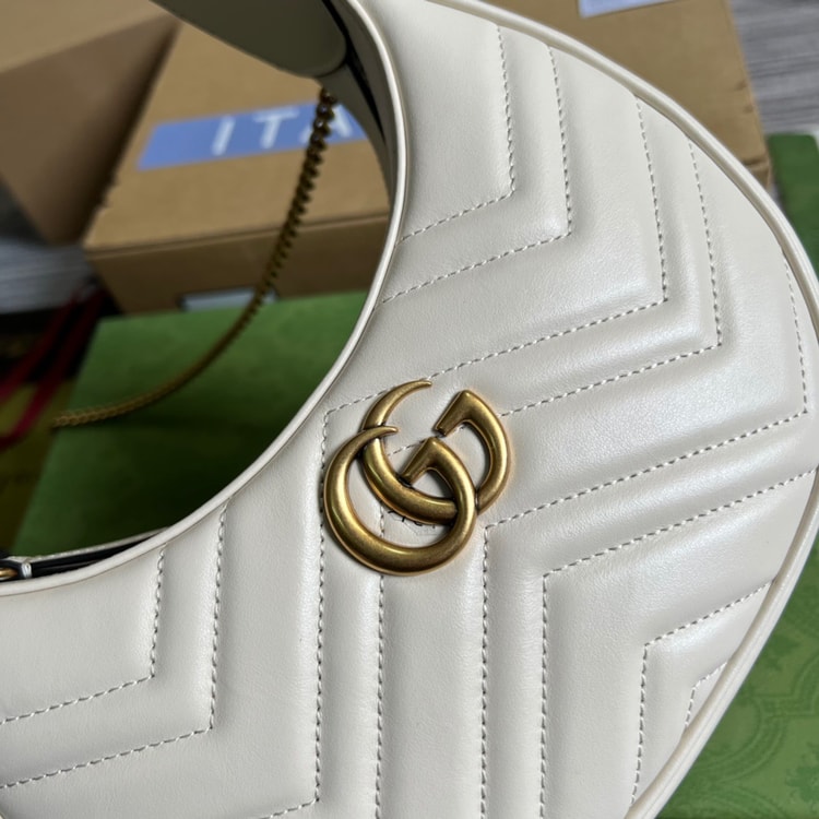 Gucci Marmont Half Moon Shaped Mini Bag White 699514 DTDHT 9022