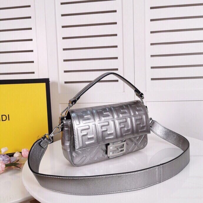 Fendi Baguette Chain Midi Medium Silver Bag