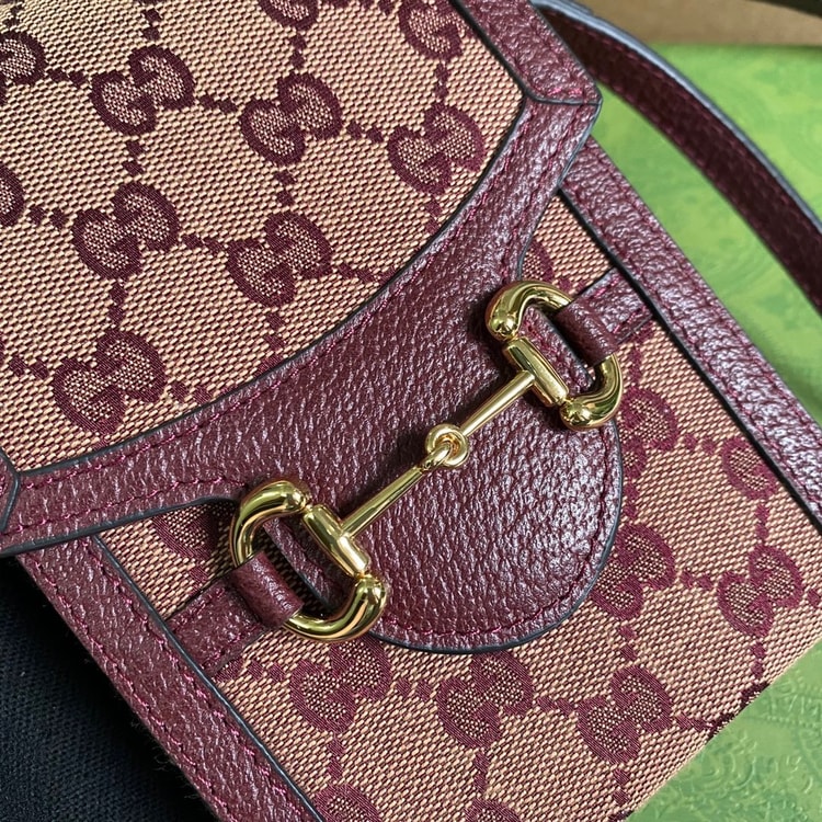 Gucci Horsebit 1955 Mini Bag Beige And Burgundy 625615F6B3G9865