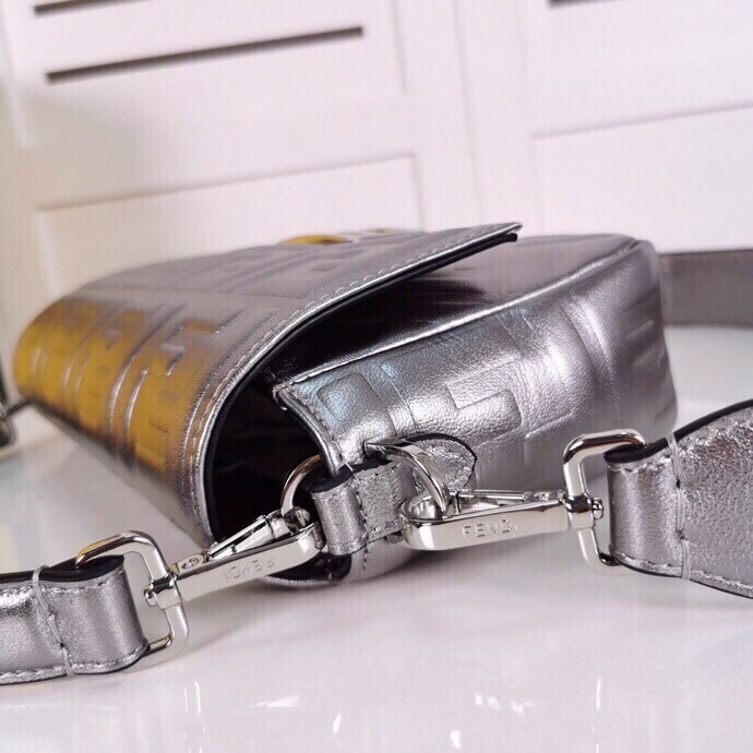 Fendi Baguette Chain Midi Medium Silver Bag