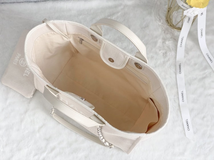 Chanel Small Shopping Bag Silver Hardware Cream AS3257