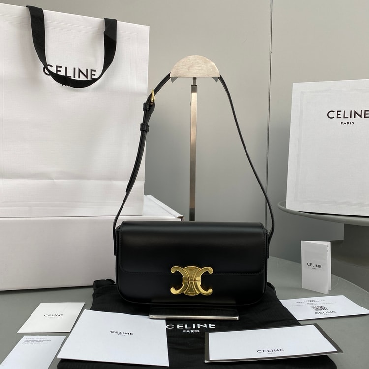 Celine Triomphe Shoulder Bag Black 194143BF4.38NO