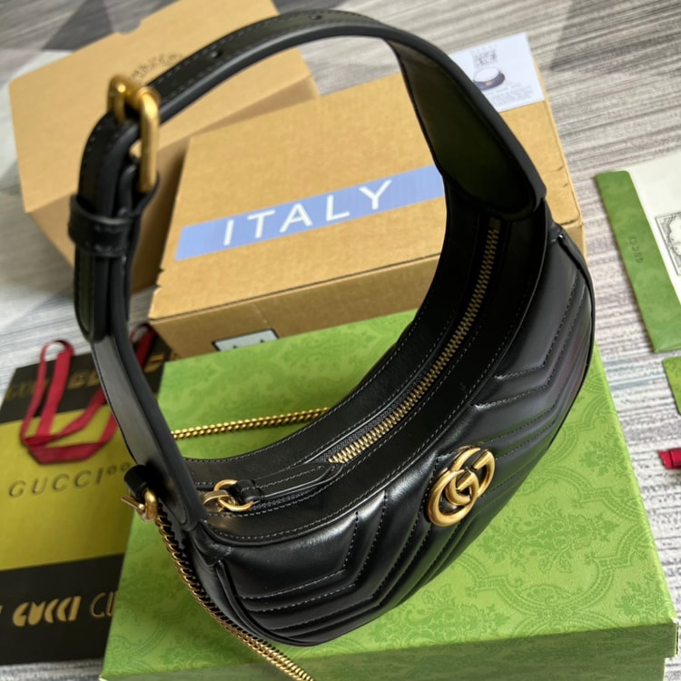 Gucci Marmont Half Moon Shaped Mini Bag Black 699514 DTDHT 1000