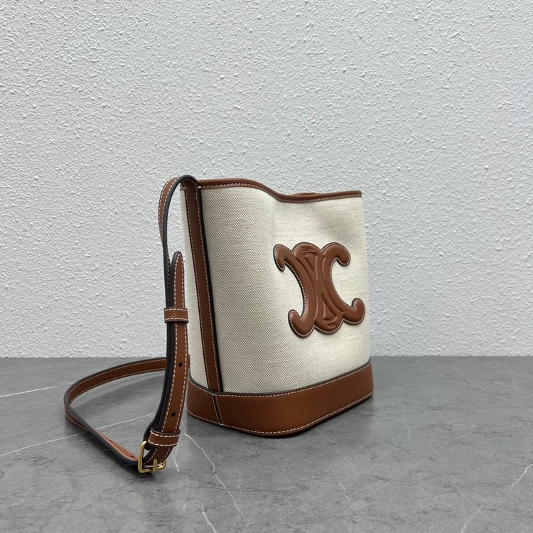 Celine Small Bucket Cuir Triomphe In Textile Natural / Tan 198242EFL.02NT