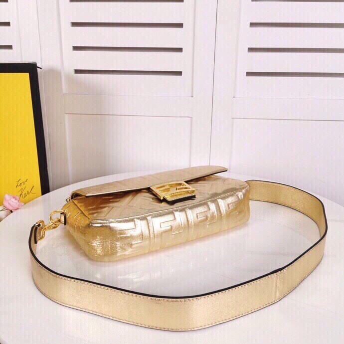 Fendi Baguette Chain Midi Medium Gold Bag