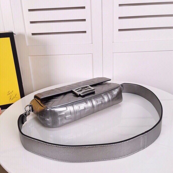 Fendi Baguette Chain Midi Medium Silver Bag