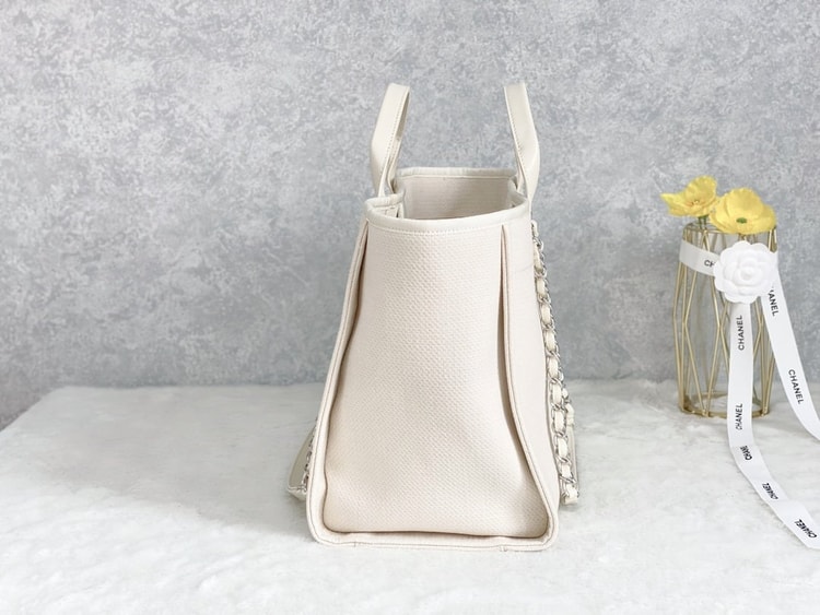 Chanel Small Shopping Bag Silver Hardware Cream AS3257