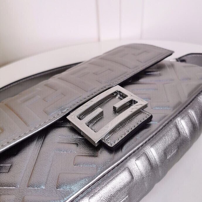 Fendi Baguette Chain Midi Medium Silver Bag