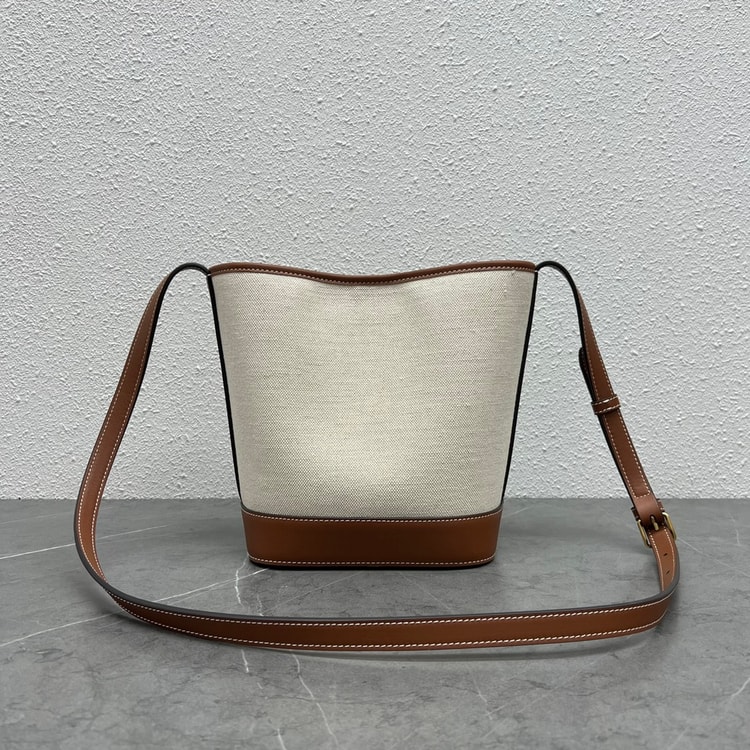 Celine Small Bucket Cuir Triomphe In Textile Natural / Tan 198242EFL.02NT