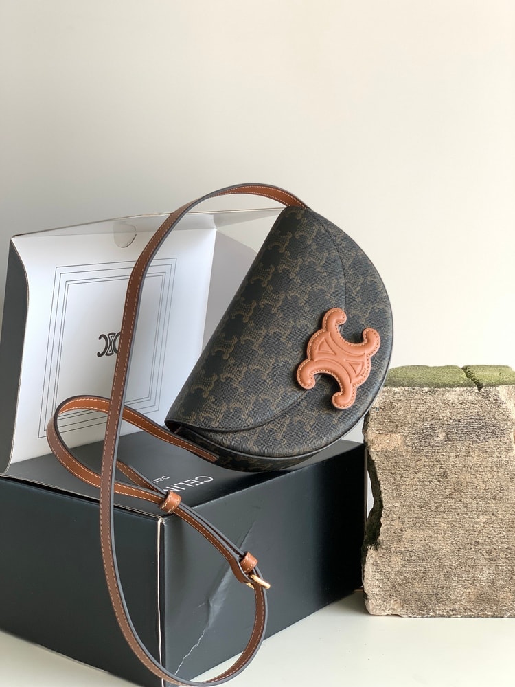 Celine Besace In Triomphe Canvas Bag Brown