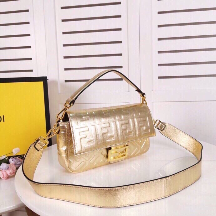 Fendi Baguette Chain Midi Medium Gold Bag