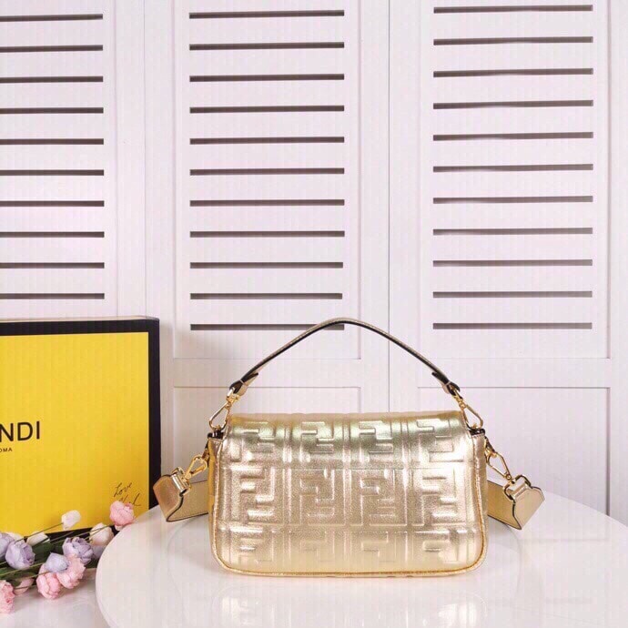Fendi Baguette Chain Midi Medium Gold Bag