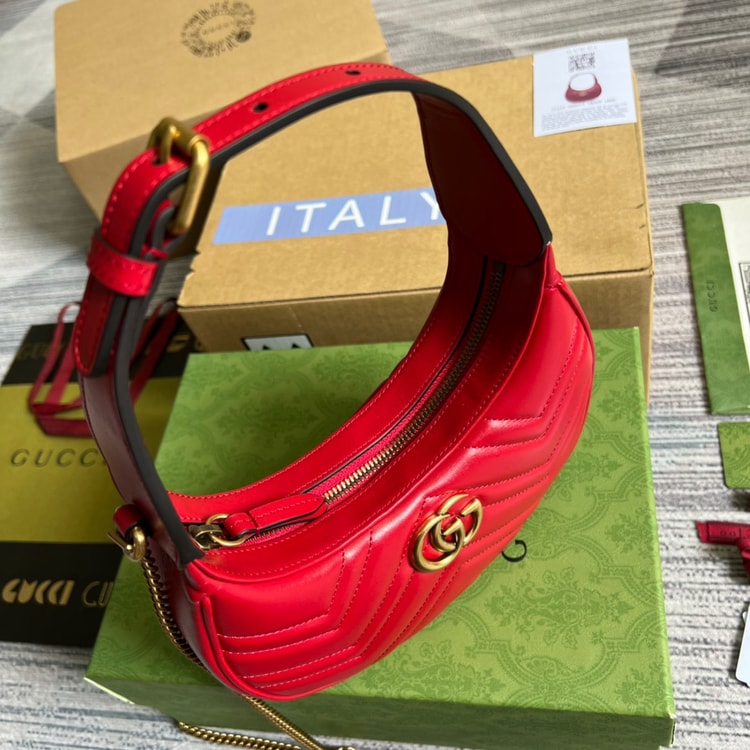 Gucci Marmont Half Moon Shaped Mini Bag Red