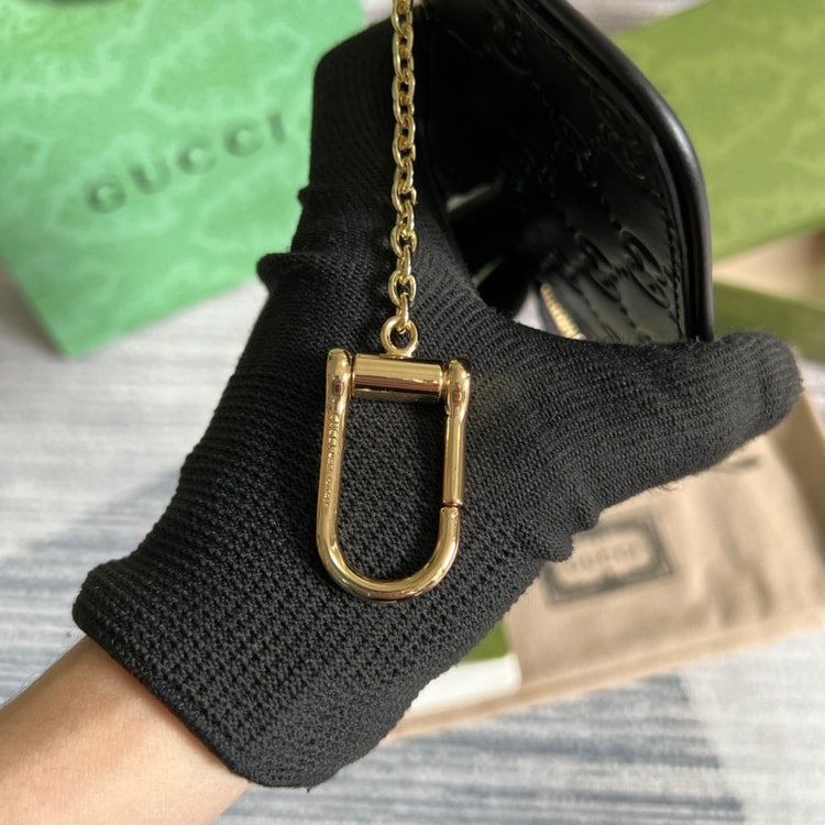 Gucci Signature Key Case Black For Women 4.7in/12cm ‎‎447964 CWC1G 1000