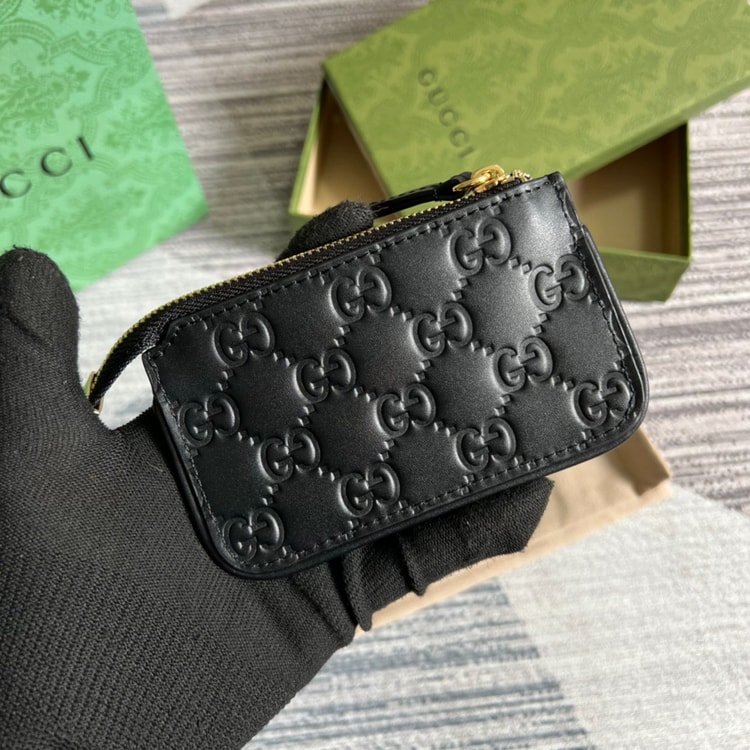 Gucci Signature Key Case Black For Women 4.7in/12cm ‎‎447964 CWC1G 1000