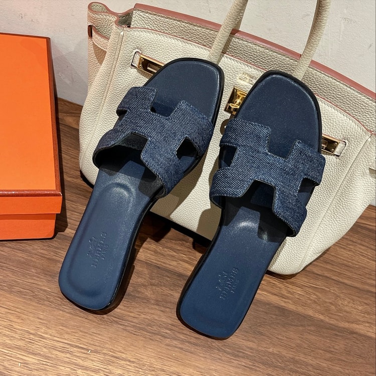 Hermes Oran Sandal Navy Blue For Women