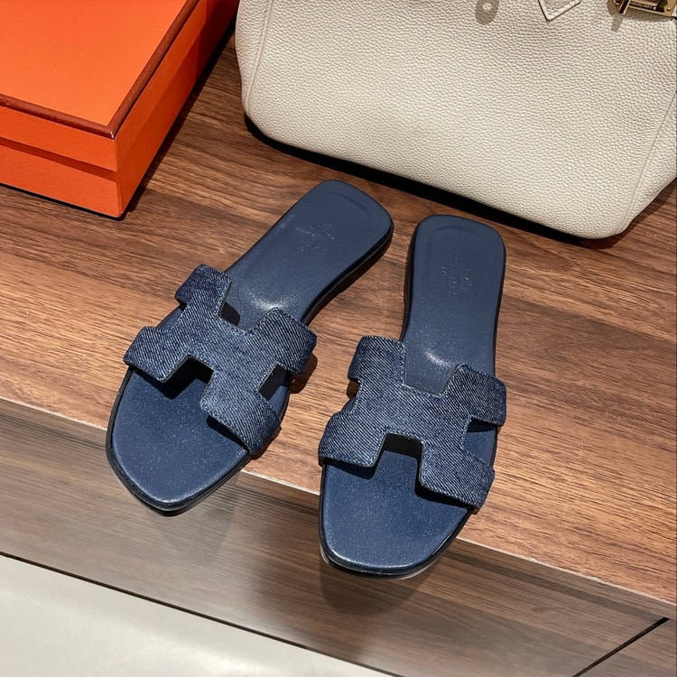 Hermes Oran Sandal Navy Blue For Women