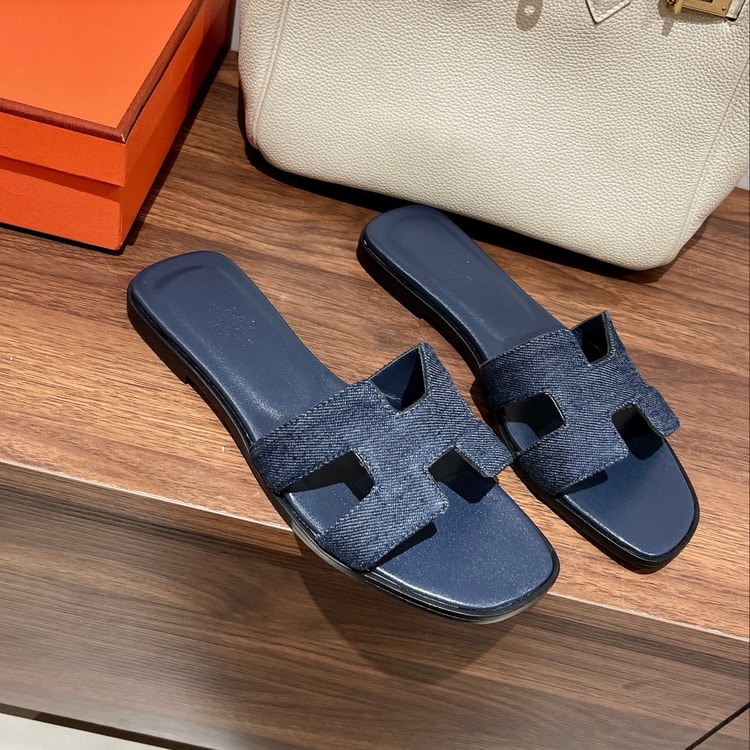 Hermes Oran Sandal Navy Blue For Women