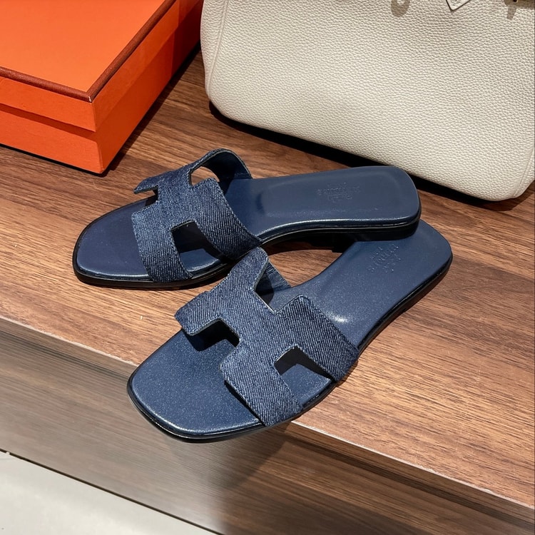 Hermes Oran Sandal Navy Blue For Women
