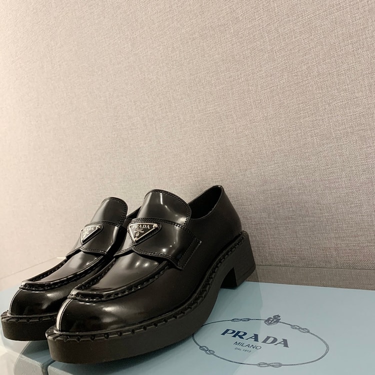 Prada Chocolate Patent Loafers Black For Women 1.9 in/ 5cm 1D246M_JHR_F0002_F_B050