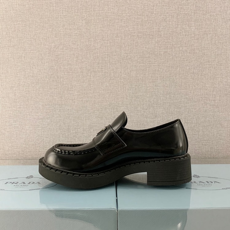 Prada Chocolate Patent Loafers Black For Women 1.9 in/ 5cm 1D246M_JHR_F0002_F_B050