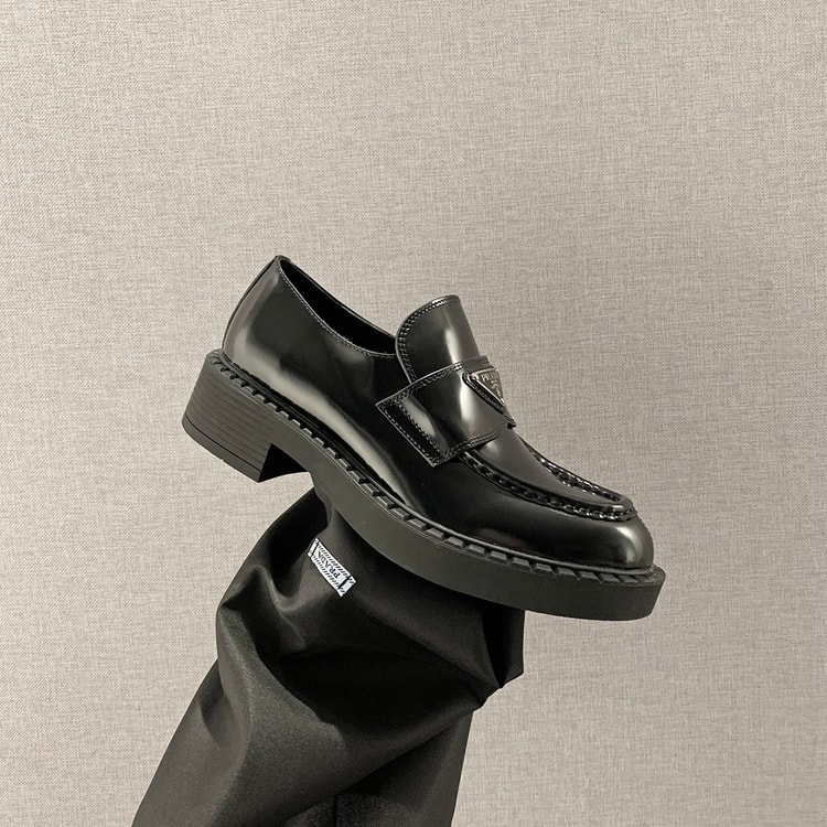 Prada Chocolate Patent Loafers Black For Women 1.9 in/ 5cm 1D246M_JHR_F0002_F_B050