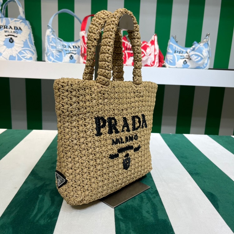 [True-to-ORIGINAL] Prada Small Raffia Tote Bag In Beige For Women 9.4 in/24cm 1BG422_2A2T_F0018_V_OOL