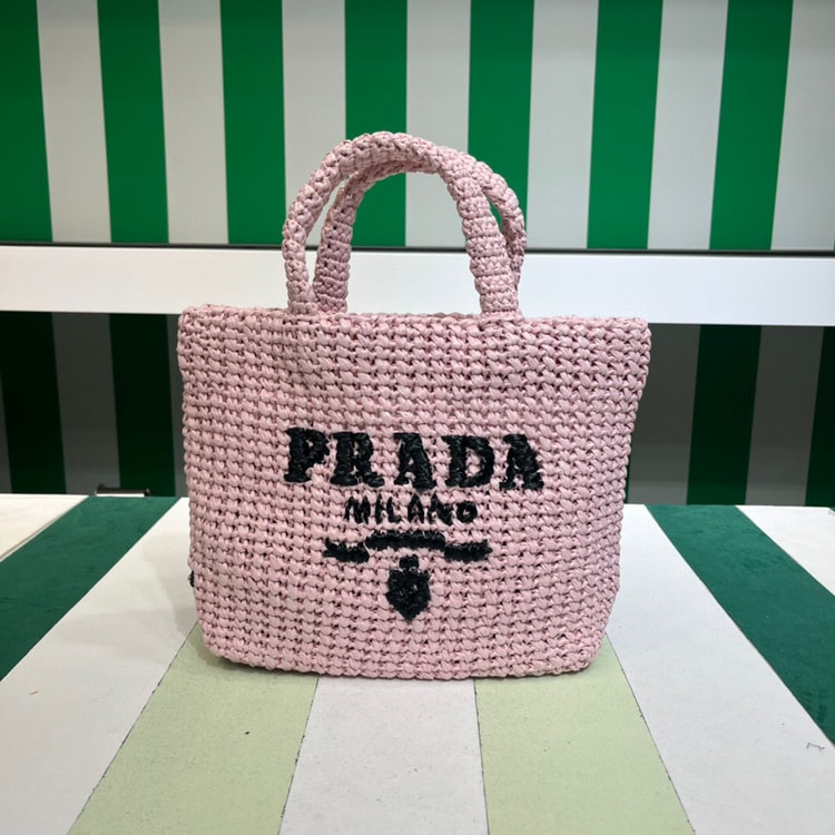 [True-to-ORIGINAL] Prada Small Raffia Tote Bag In Pink For Women 9.4 in/24cm 1BG422_2A2T_F0E18_V_OOL
