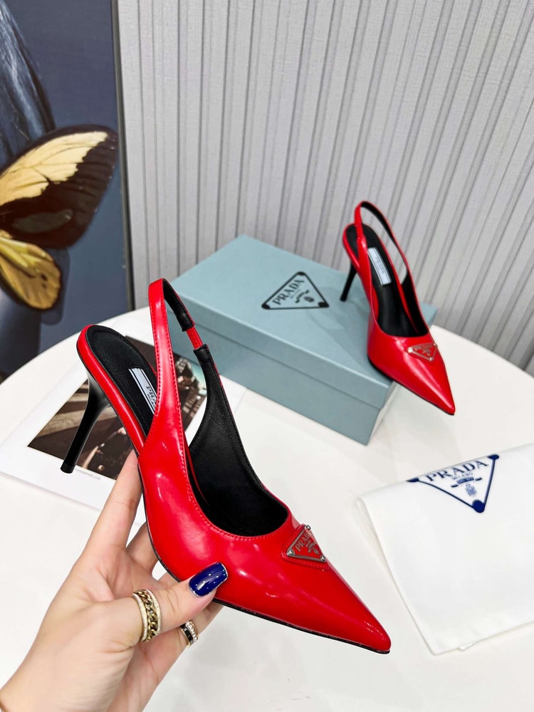 Prada Brushed Sling Pumps Red For Women